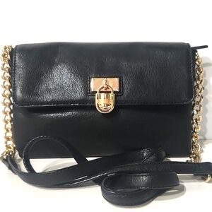 NEW Calvin Klein Black Pebbled Leather Crossbody with Gold Chain Strap